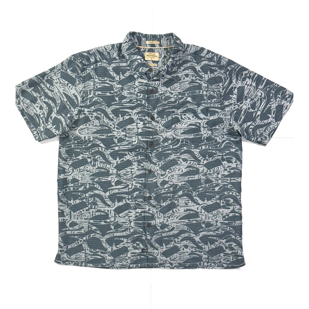 Quicksilver Waterman Short Sleeve Shirt Mens XL, Comfort Fit- Tribal Kelp Design